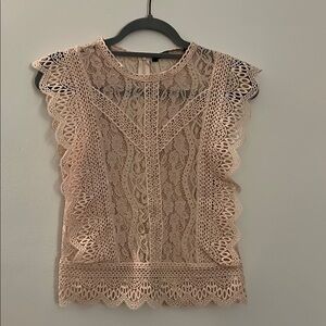 Zara Pink Ruffled Lace Flutter Sleeve Top Final Sale No Returns